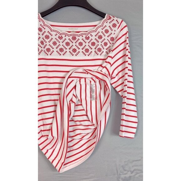 Allison Daily Tunic Knit Top Red White Stipes Three Quarter Sleeves Nautical - Picture 5 of 8